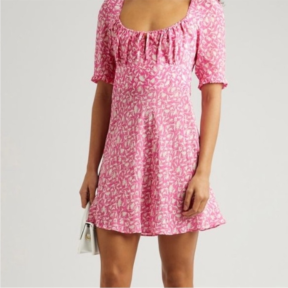 RIXO Lilita Tie-Detailed Ruched Silk Dress pink Revolved milkmaid romantic
